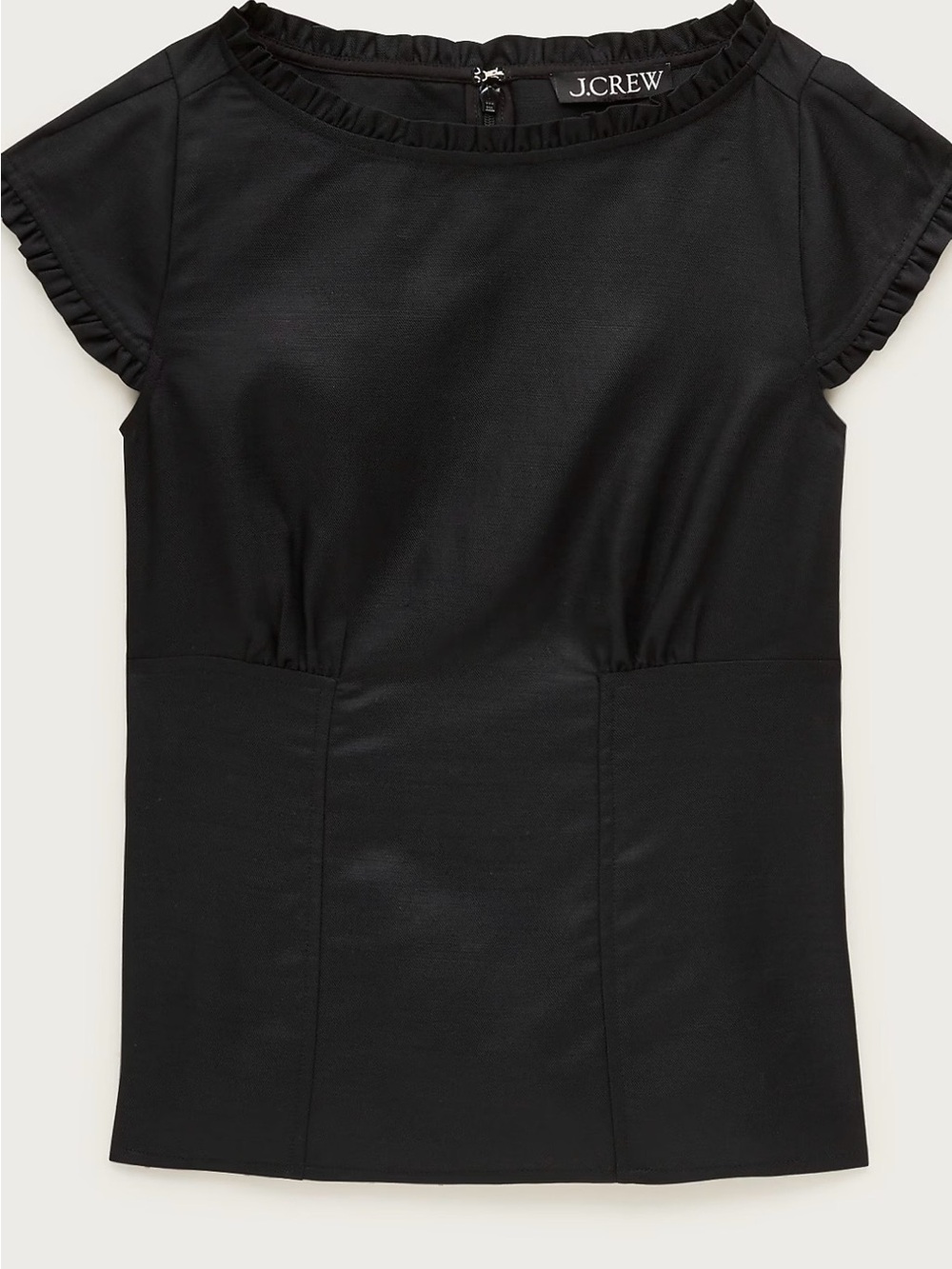 J. Crew Black Ruffle-Trim  Top in Gramercy linen blend -Brand new w tags!